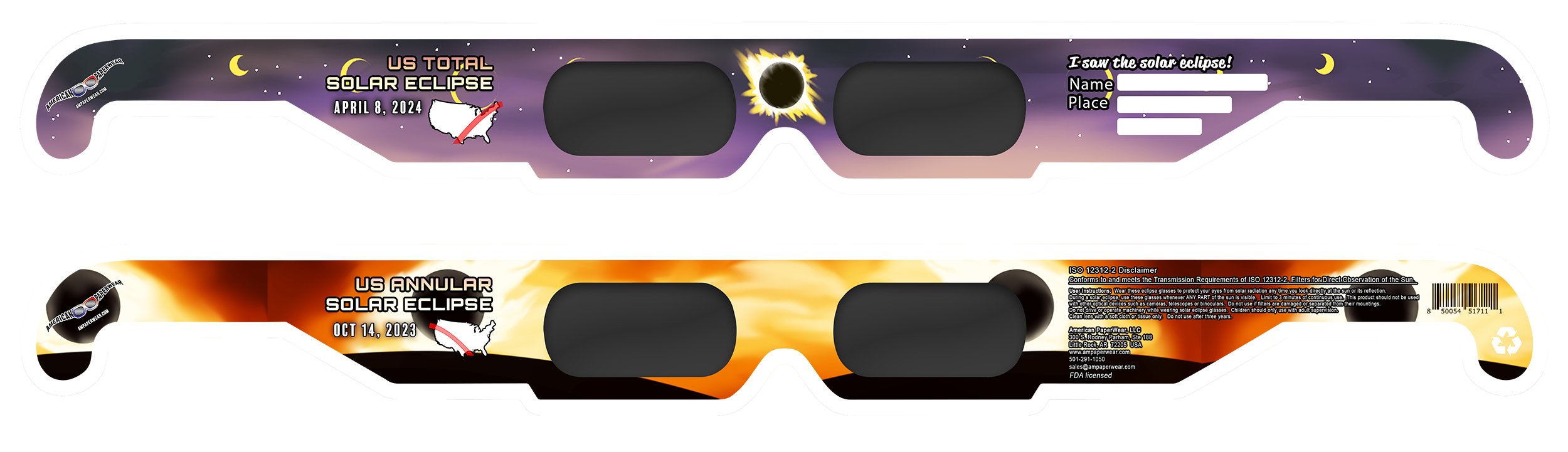 US Solar Eclipse Glasses for 2023-24, retail ready 6-pack